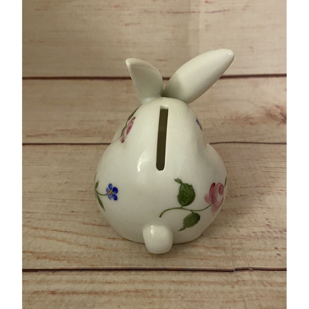 Vintage Hand Painted Floral Porcelain Bunny Bank Signed - Picture 3 of 5